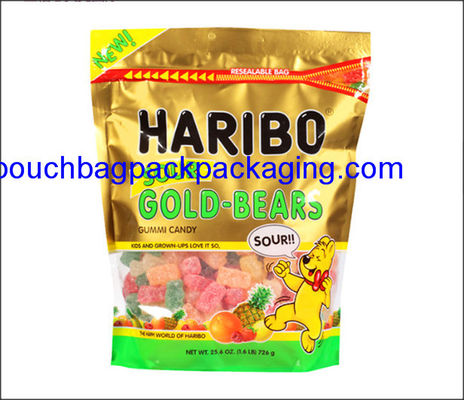 Stand up pouch, zip lock, gold printing doypack with zipper for candy 25.6OZ, 1.6LB, 726g dostawca