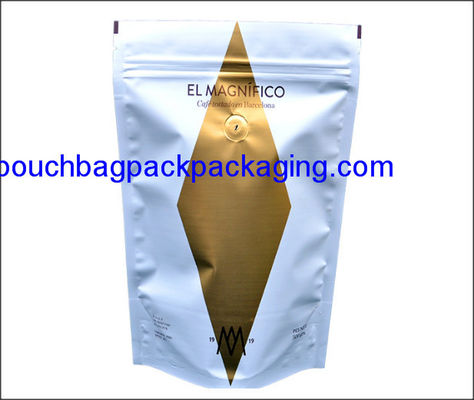 Stand up pouch, doypack with zip lock and valve for coffee packaging 300 g dostawca