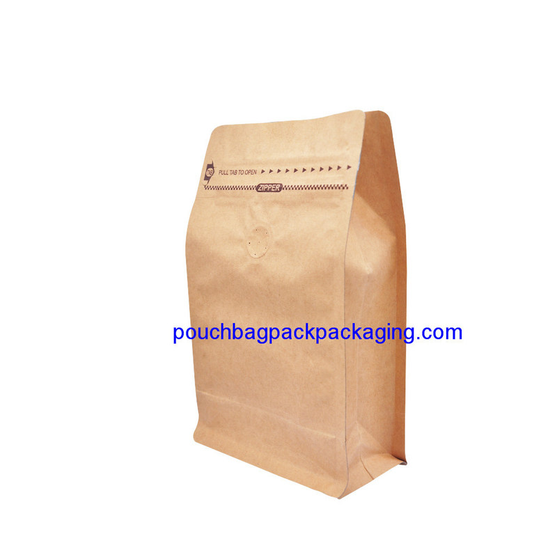 Flat bottom kraft paper bag, stand up bottom kraft pouch bag for food dostawca