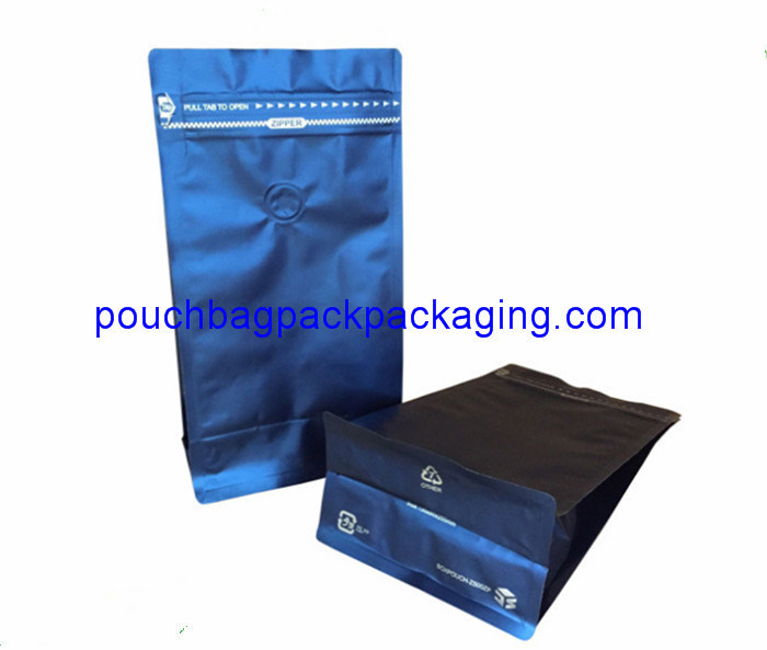 Blue block bottom bag, flat bottom pouch bag with front zip for 1kg coffee dostawca