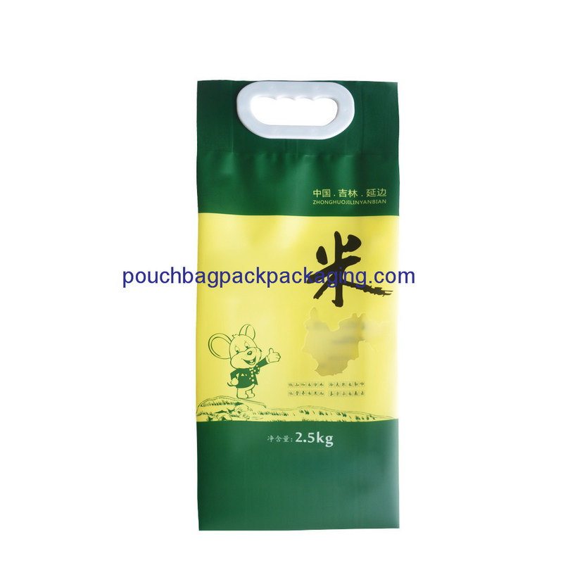 Handle back seal rice bag plastic, poly food packaging bag with handle for rice 2.5 KGS dostawca
