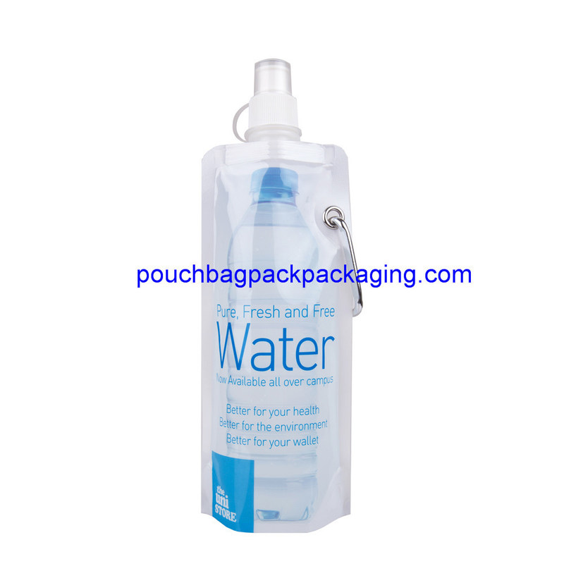 Portable stand up water pouch, folding water bottle, barrier feature and Plastic Material dostawca